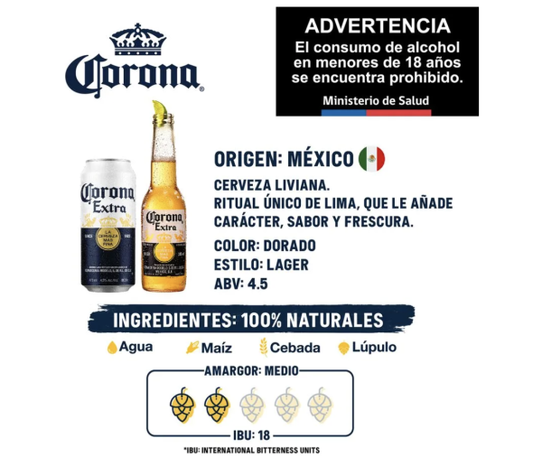 Pack 6 un. Cerveza Corona Lager 4.5° 330 cc - Imagen 3